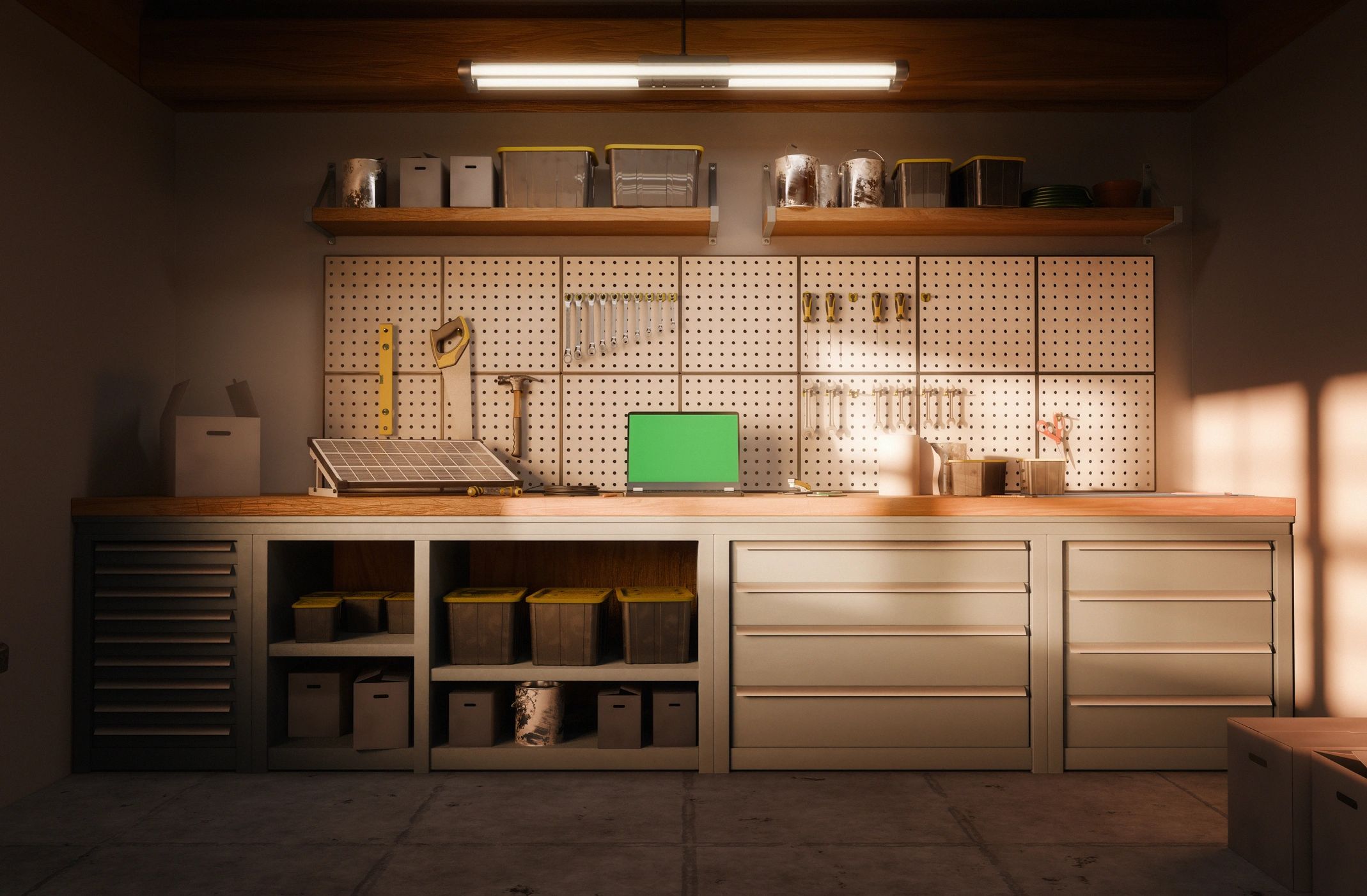 Research workspace with laptop and notebook